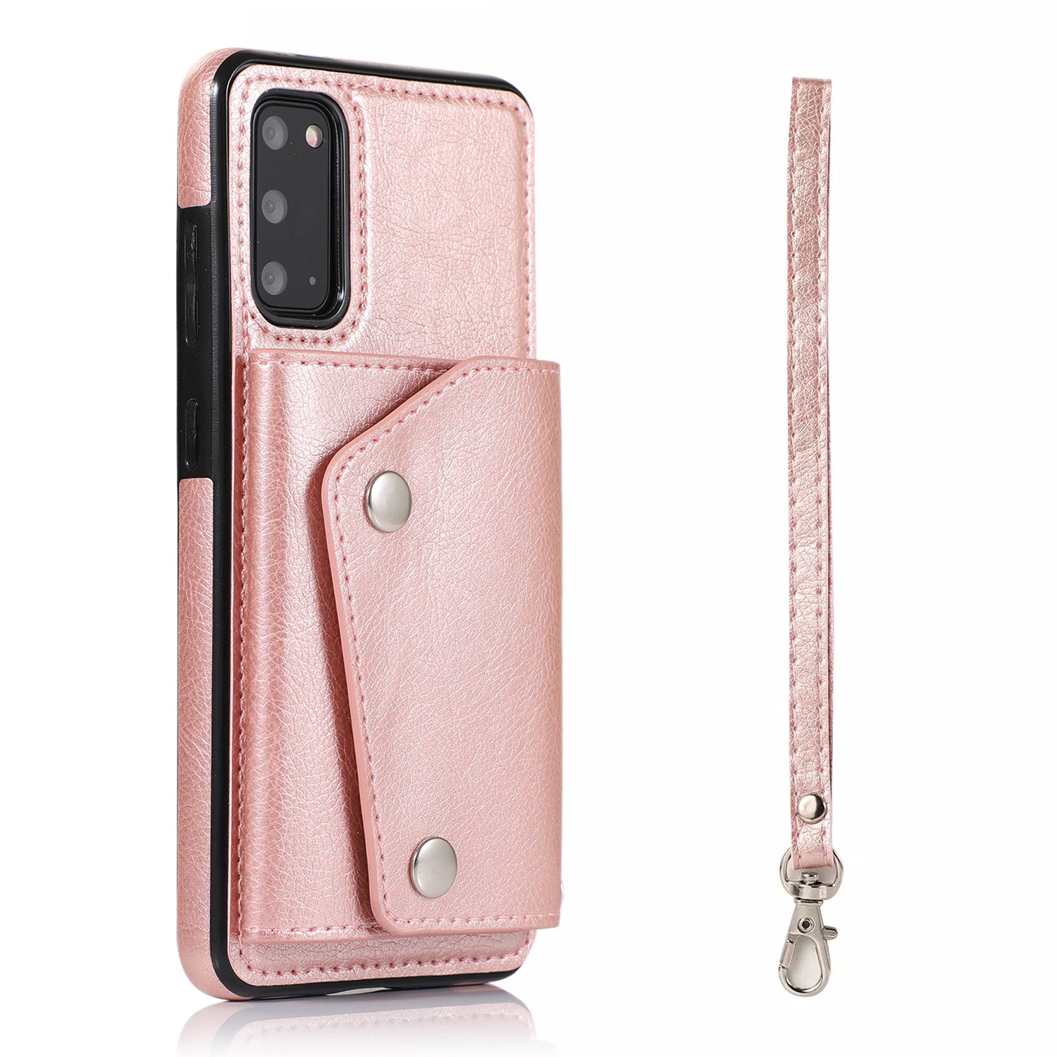 PU Leather Coated TPU Cover with Strap for Samsung Galaxy S20 4G/S20 5G - Rose Gold