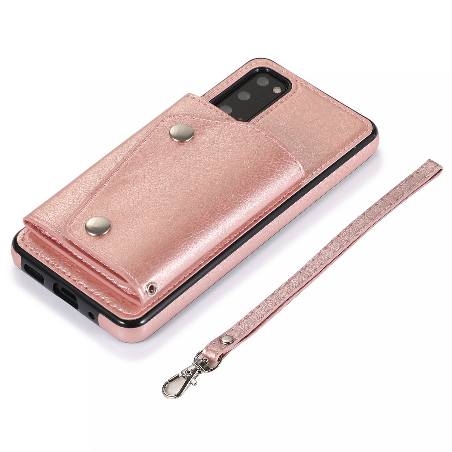 PU Leather Coated TPU Cover with Strap for Samsung Galaxy S20 4G/S20 5G - Rose Gold