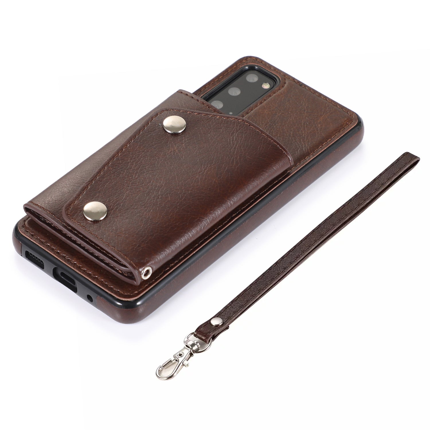 PU Leather Coated TPU Cover with Strap for Samsung Galaxy S20 4G/S20 5G - Brown