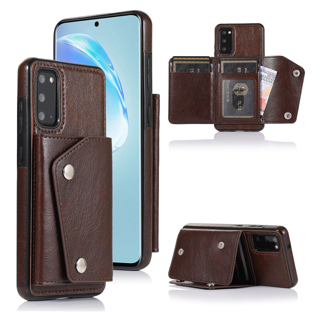 PU Leather Coated TPU Cover with Strap for Samsung Galaxy S20 4G/S20 5G - Brown