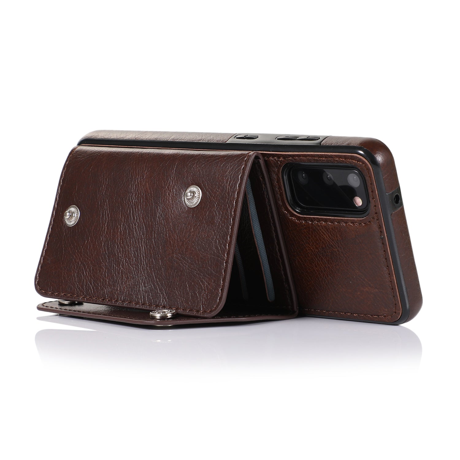 PU Leather Coated TPU Cover with Strap for Samsung Galaxy S20 4G/S20 5G - Brown