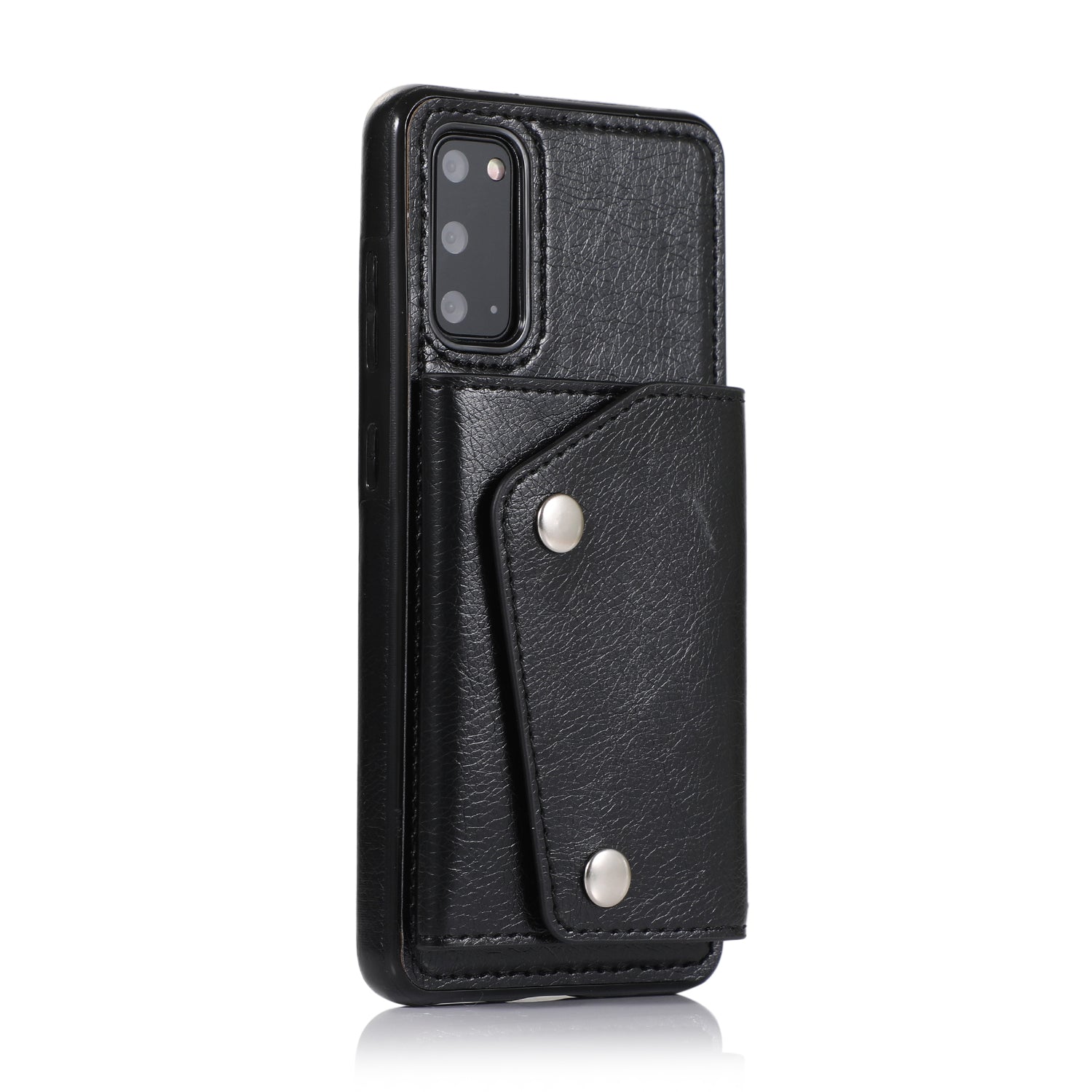 PU Leather Coated TPU Cover with Strap for Samsung Galaxy S20 Plus - Black