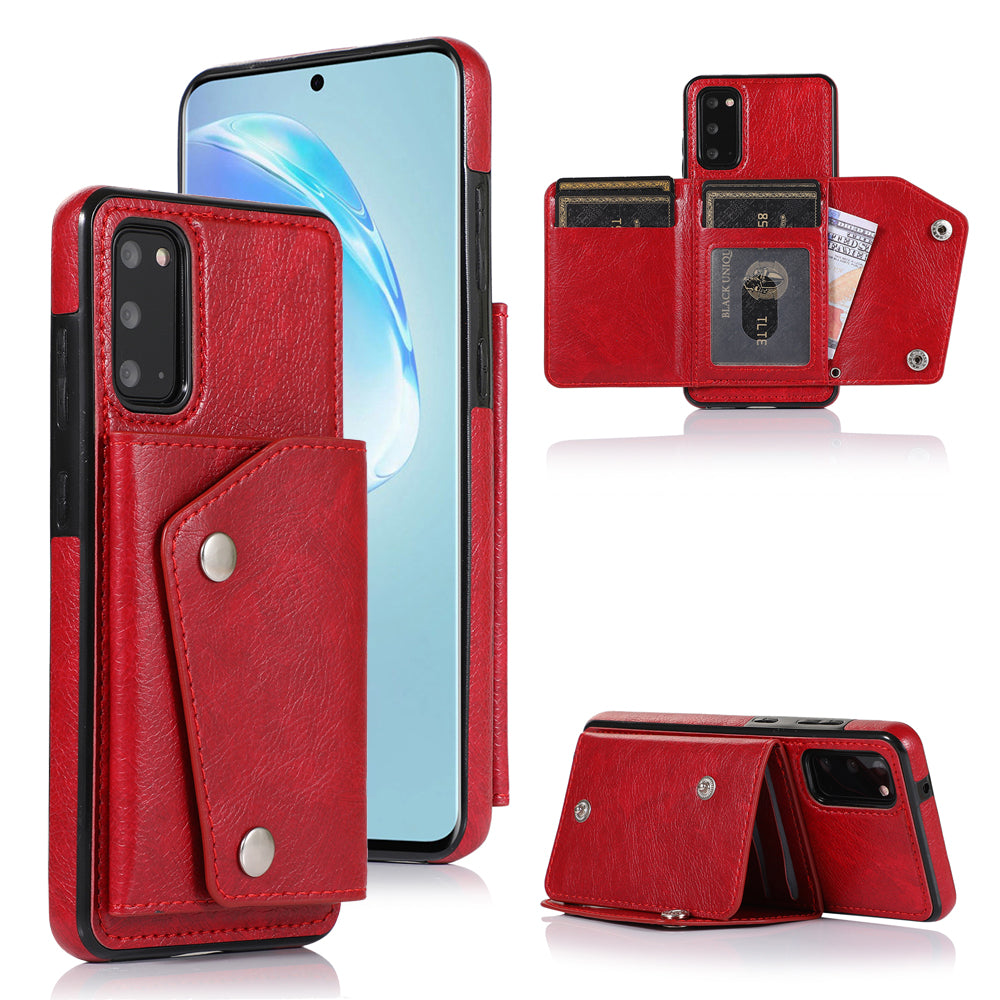 PU Leather Coated TPU Cover with Strap for Samsung Galaxy S20 Plus - Red