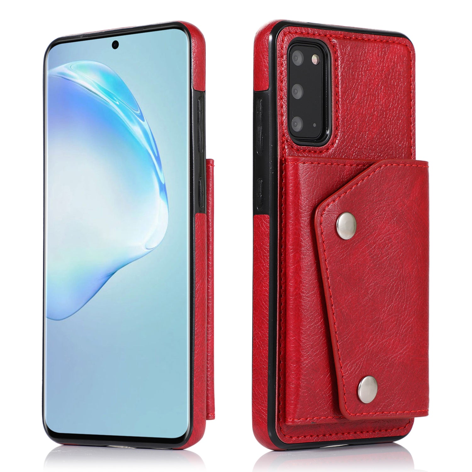 PU Leather Coated TPU Cover with Strap for Samsung Galaxy S20 Plus - Red