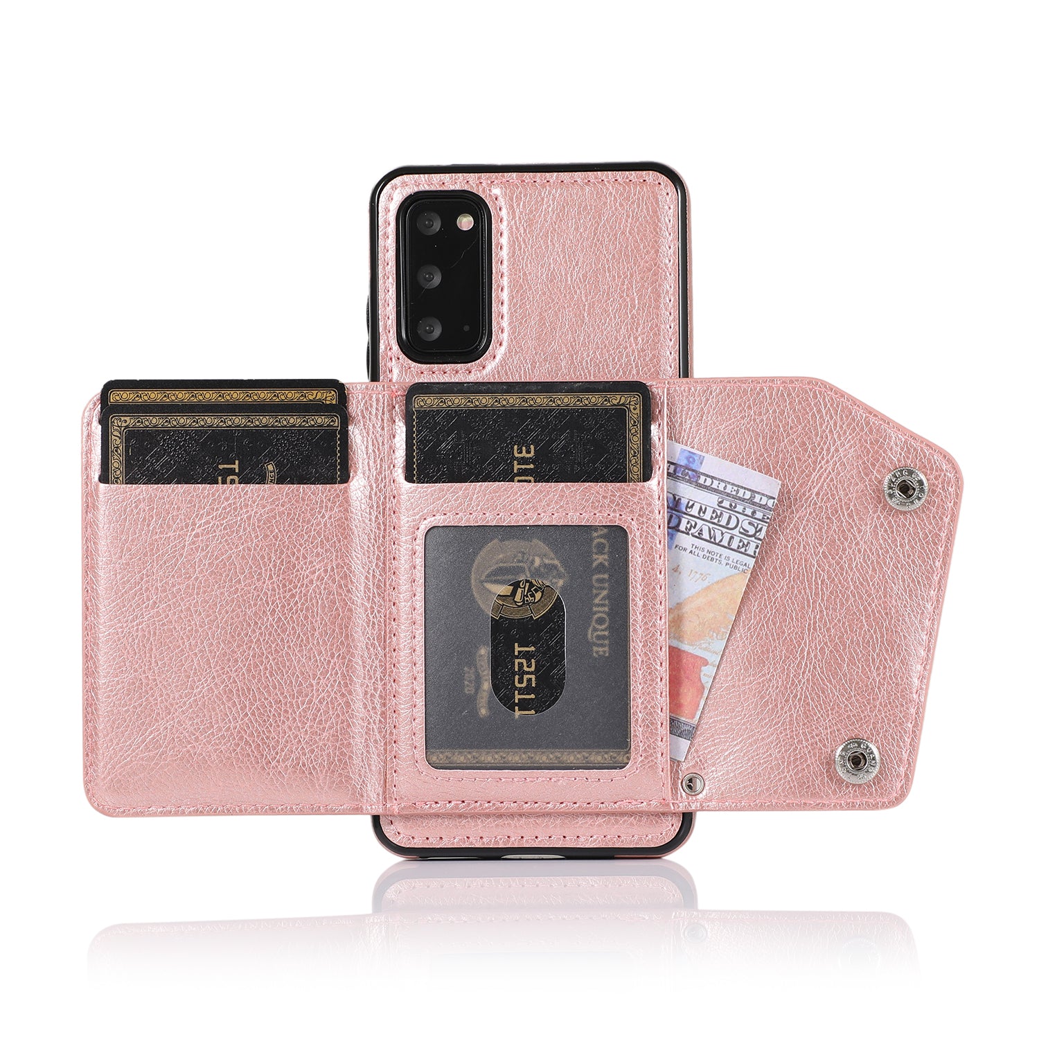 PU Leather Coated TPU Cover with Strap for Samsung Galaxy S20 Plus - Rose Gold