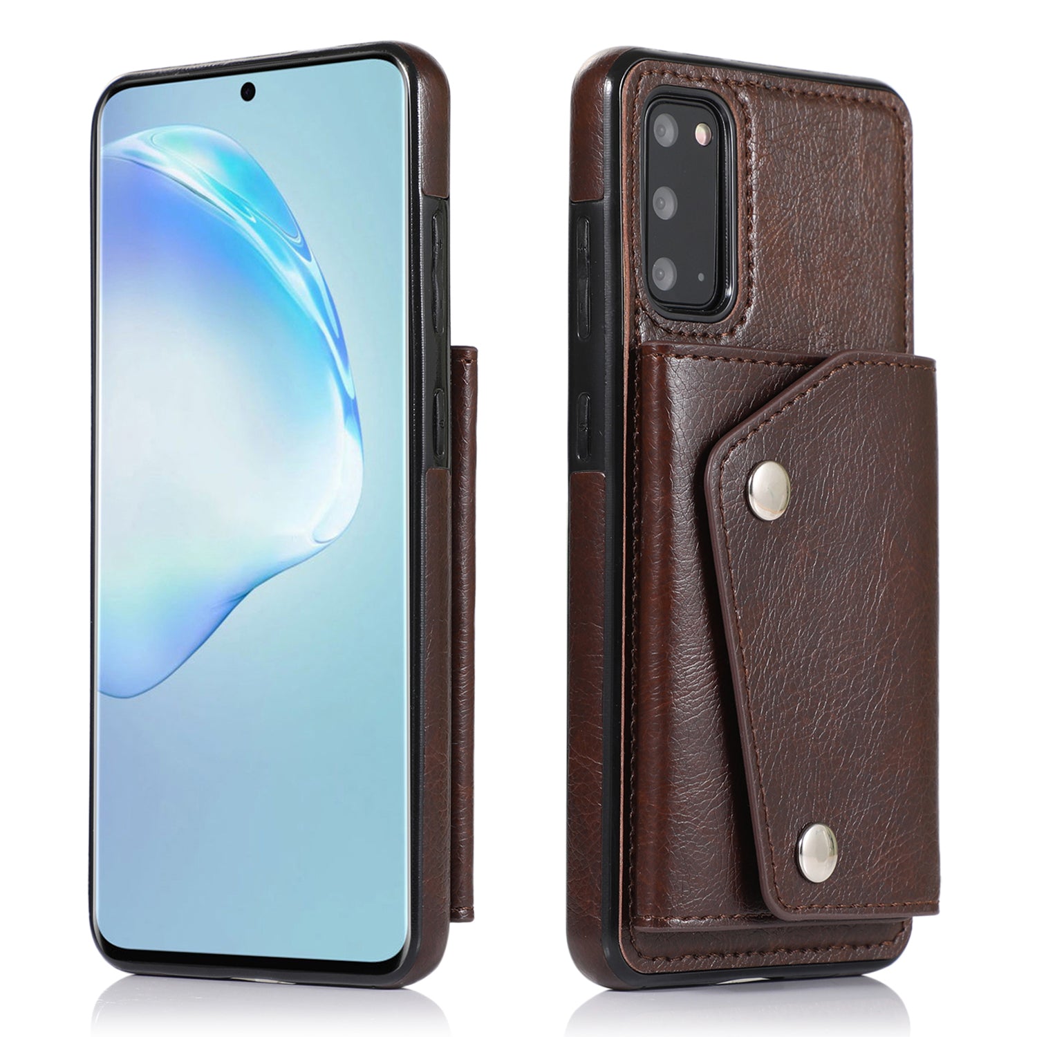 PU Leather Coated TPU Cover with Strap for Samsung Galaxy S20 Plus - Brown