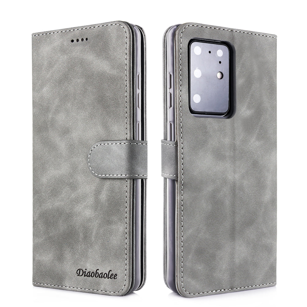 DIAOBAOLEE Leather with Wallet Stand Phone Cover for Samsung Galaxy S20 Ultra - Grey