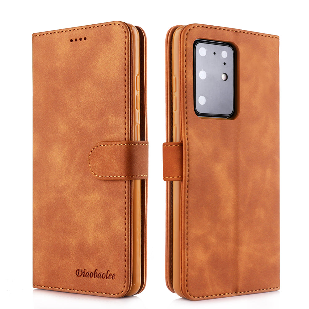 DIAOBAOLEE Leather with Wallet Stand Phone Cover for Samsung Galaxy S20 Ultra - Brown