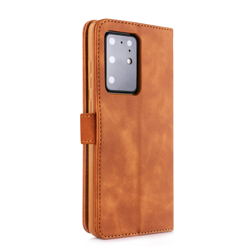 DIAOBAOLEE Leather with Wallet Stand Phone Cover for Samsung Galaxy S20 Ultra - Brown