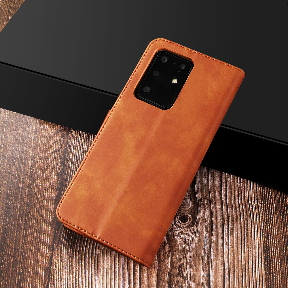 DIAOBAOLEE Leather with Wallet Stand Phone Cover for Samsung Galaxy S20 Ultra - Brown