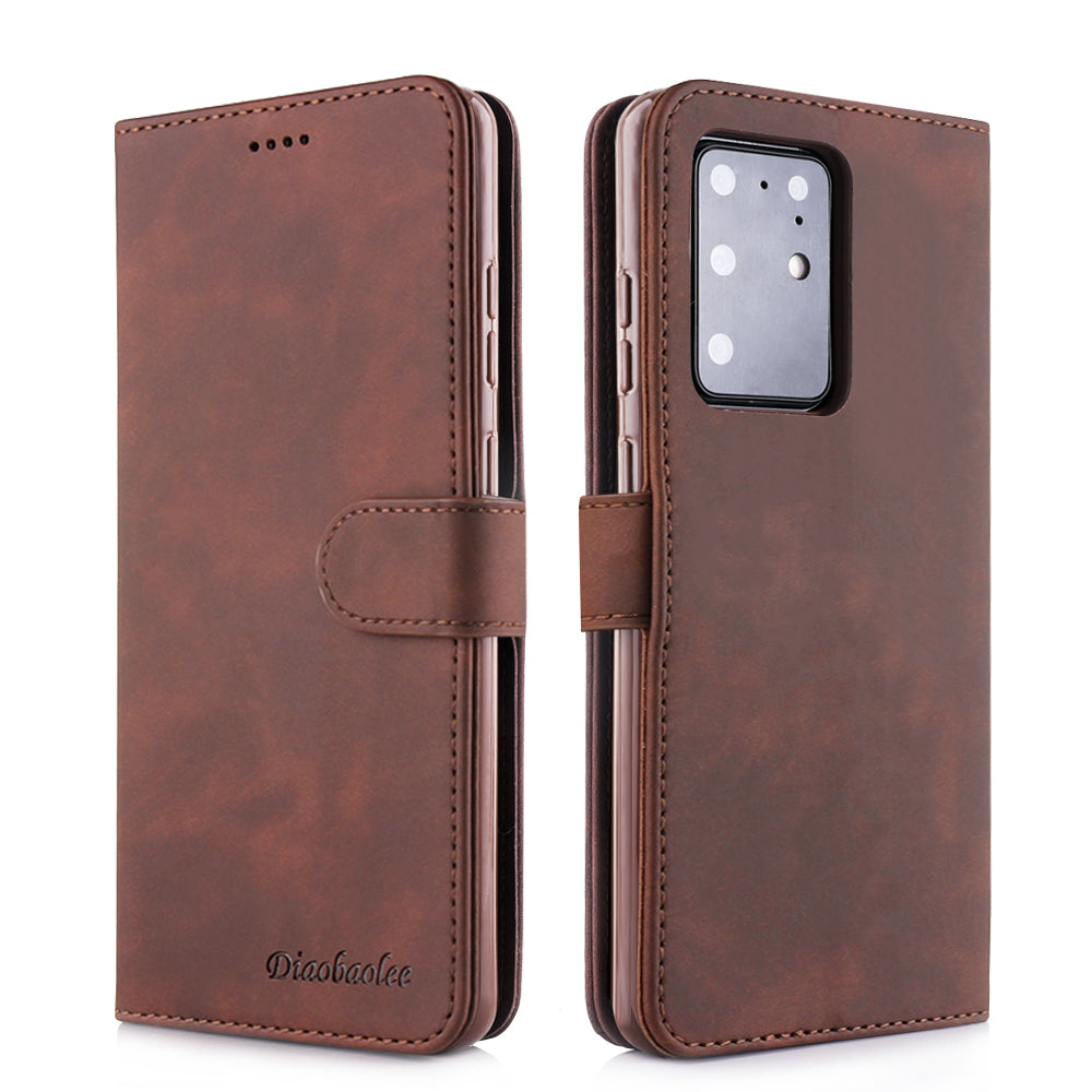 DIAOBAOLEE Leather with Wallet Stand Phone Cover for Samsung Galaxy S20 Ultra - Coffee