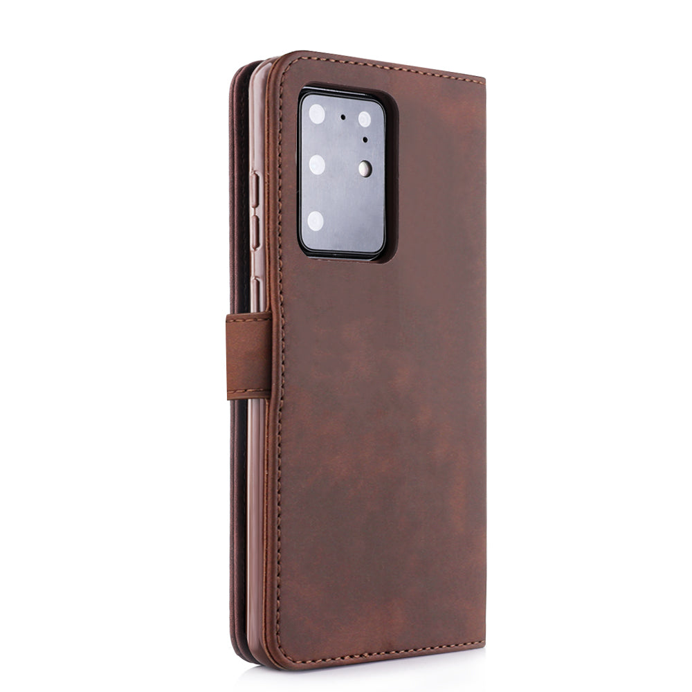 DIAOBAOLEE Leather with Wallet Stand Phone Cover for Samsung Galaxy S20 Ultra - Coffee