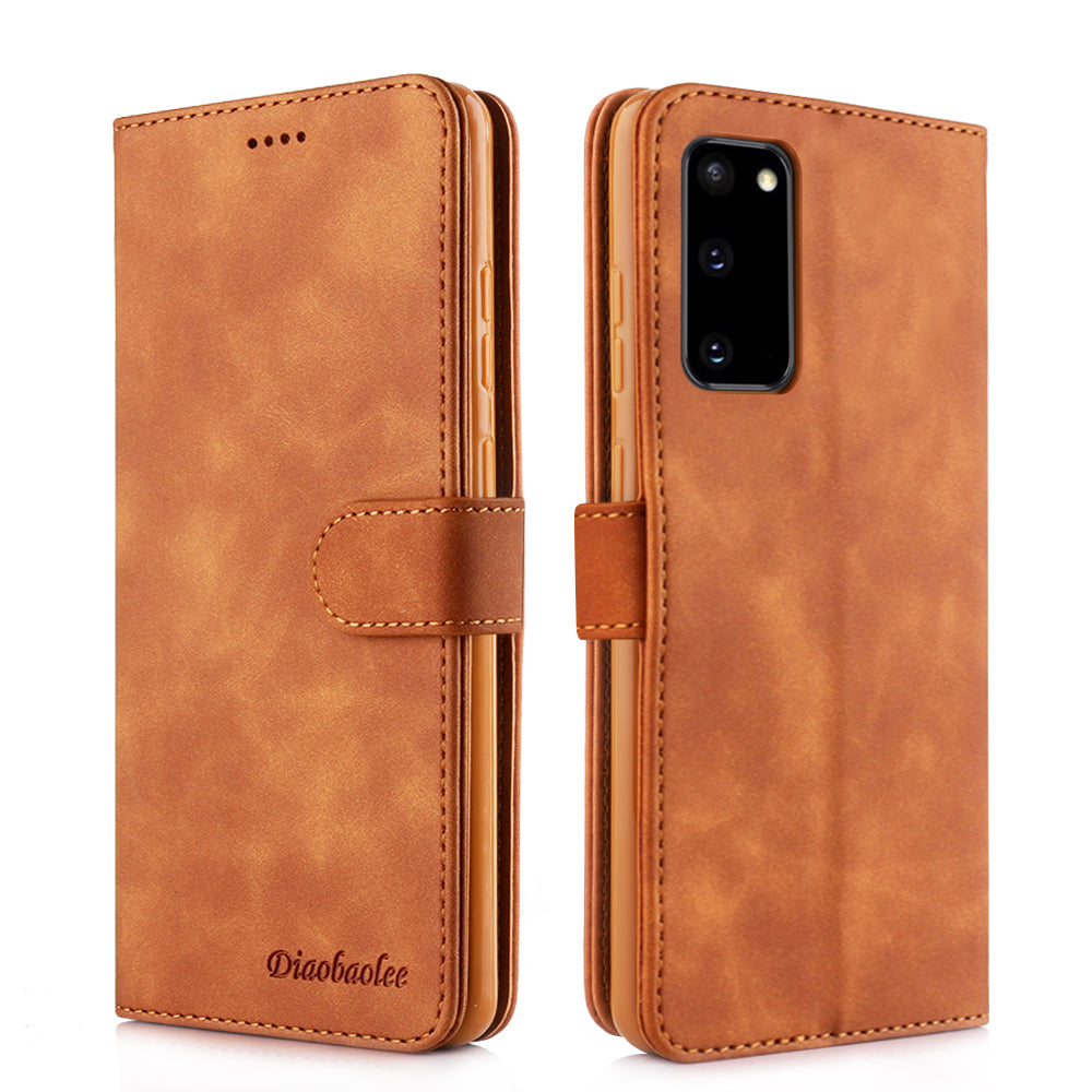 DIAOBAOLEE Wallet Leather Stylish Case for Samsung Galaxy S20 4G/S20 5G - Brown