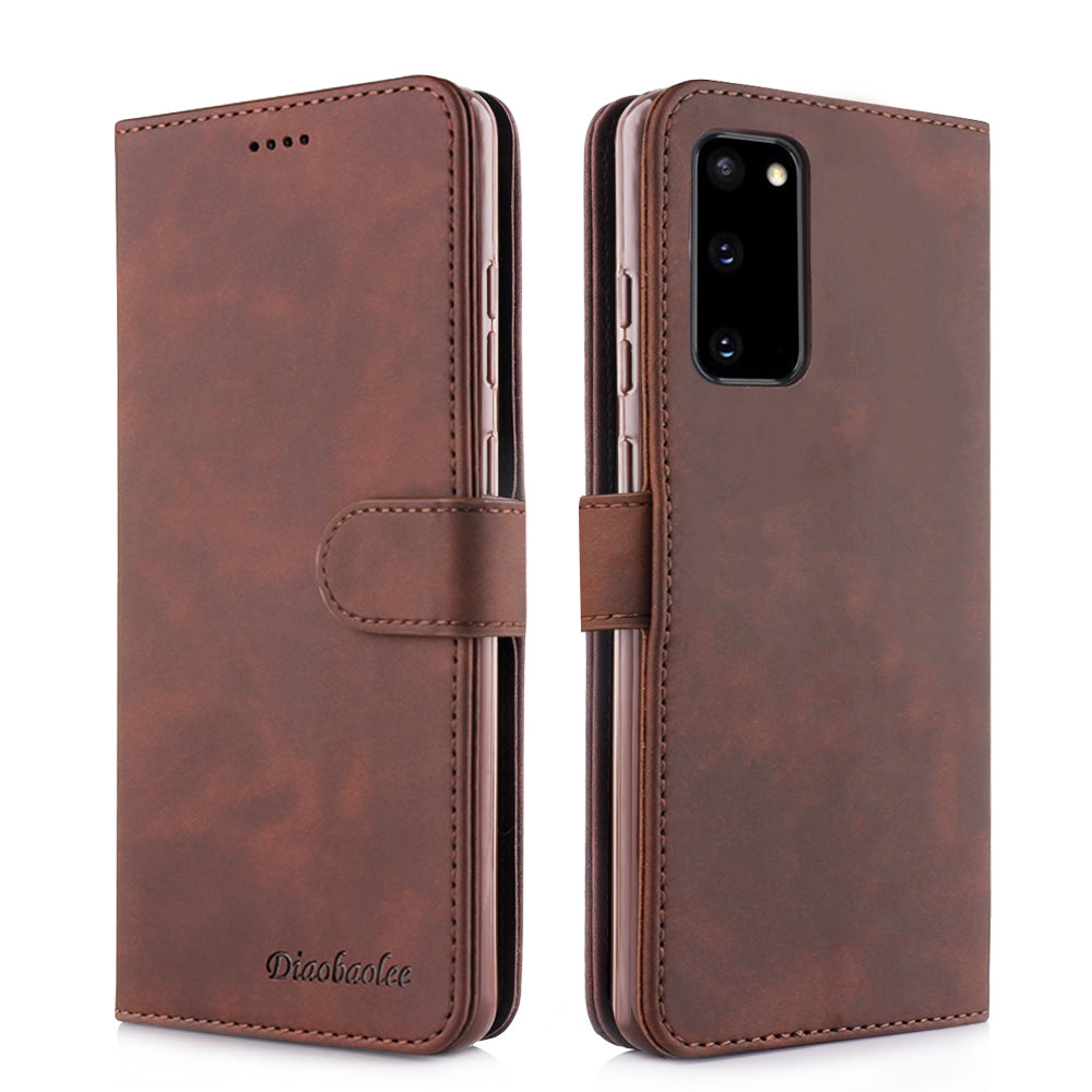 DIAOBAOLEE Wallet Leather Stylish Case for Samsung Galaxy S20 4G/S20 5G - Coffee