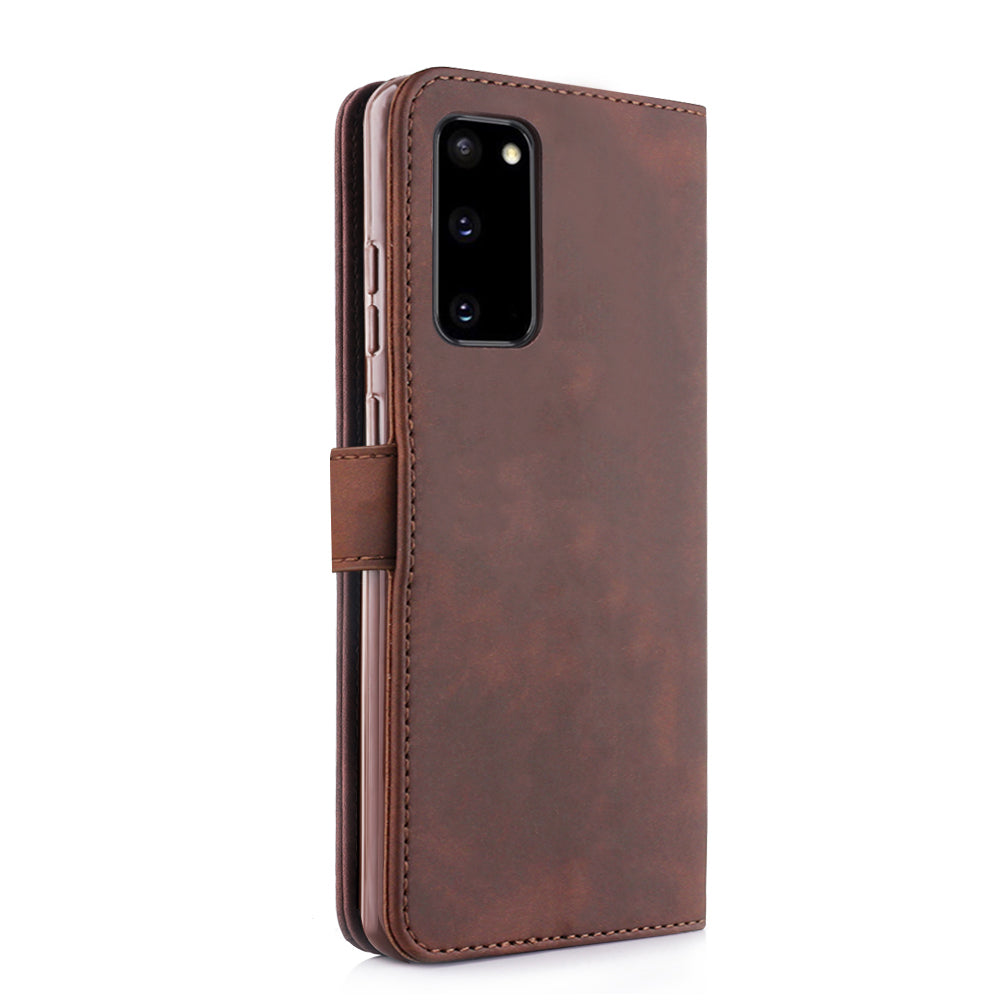 DIAOBAOLEE Wallet Leather Stylish Case for Samsung Galaxy S20 4G/S20 5G - Coffee