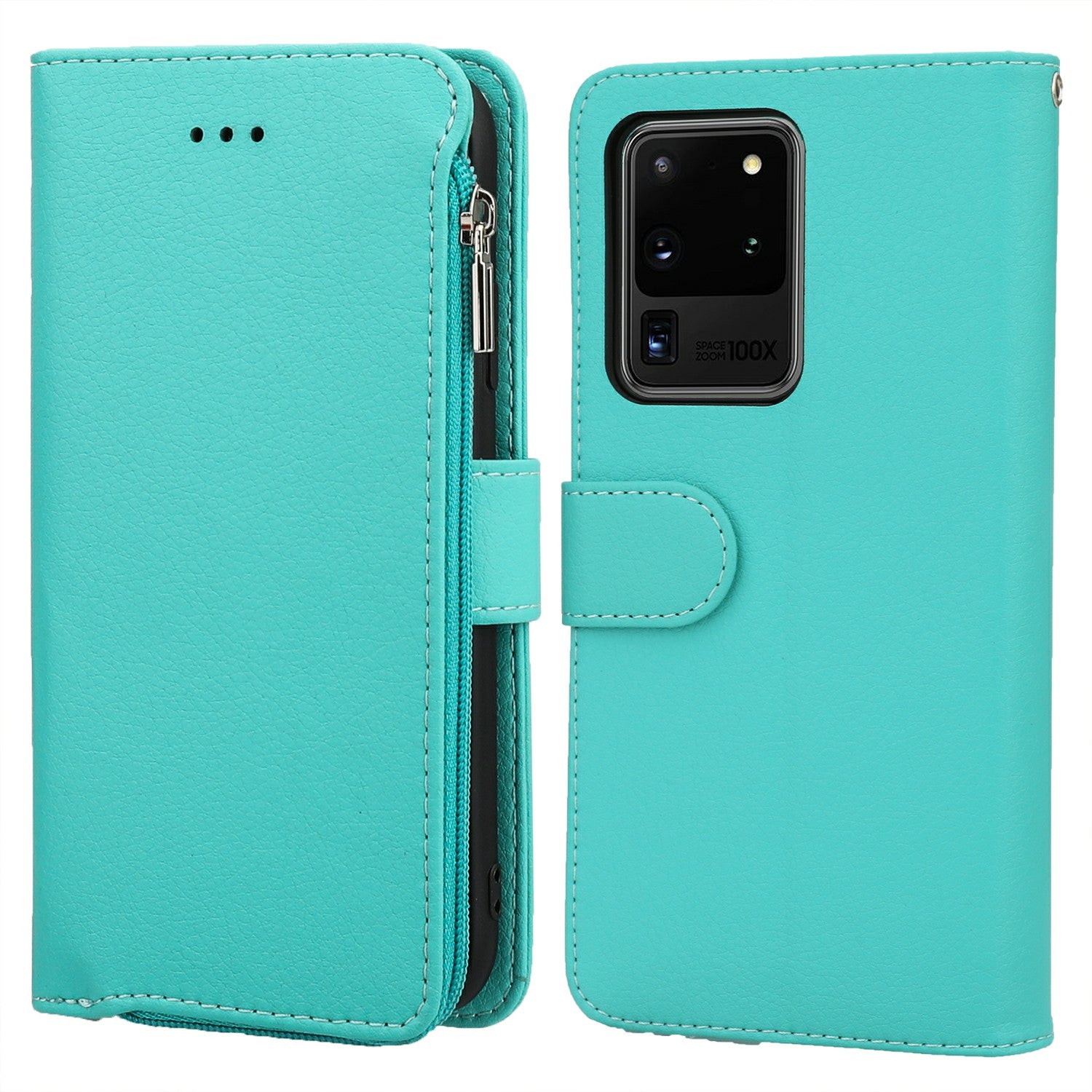 Microfiber Leather Phone Case Zipper Pocket Wallet  for Samsung Galaxy S20 Ultra - Green