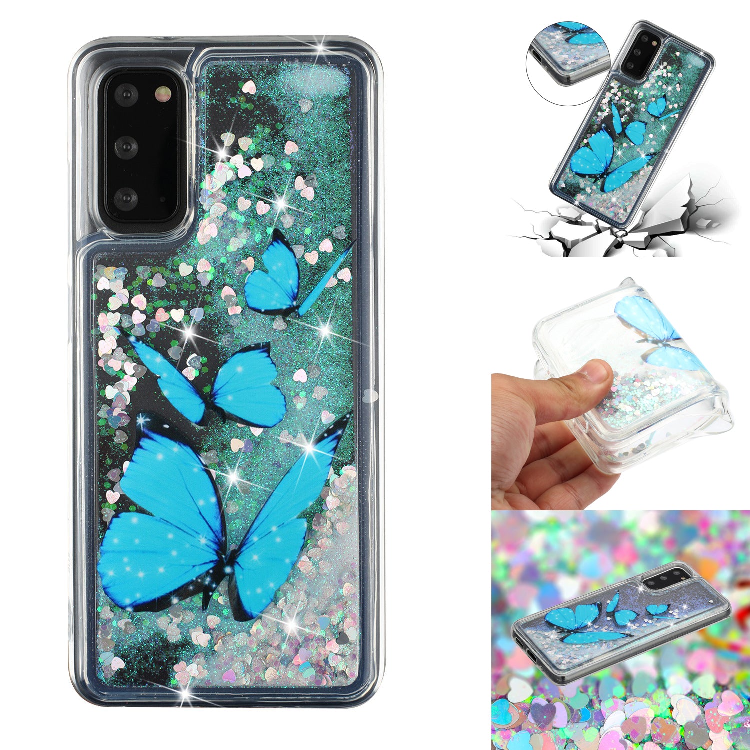 Pattern Printing Glitter Powder Quicksand TPU Protective Case for Samsung Galaxy S20 4G/S20 5G - Butterfly