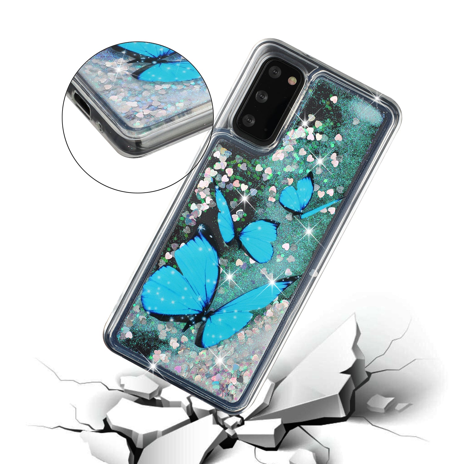 Pattern Printing Glitter Powder Quicksand TPU Protective Case for Samsung Galaxy S20 4G/S20 5G - Butterfly