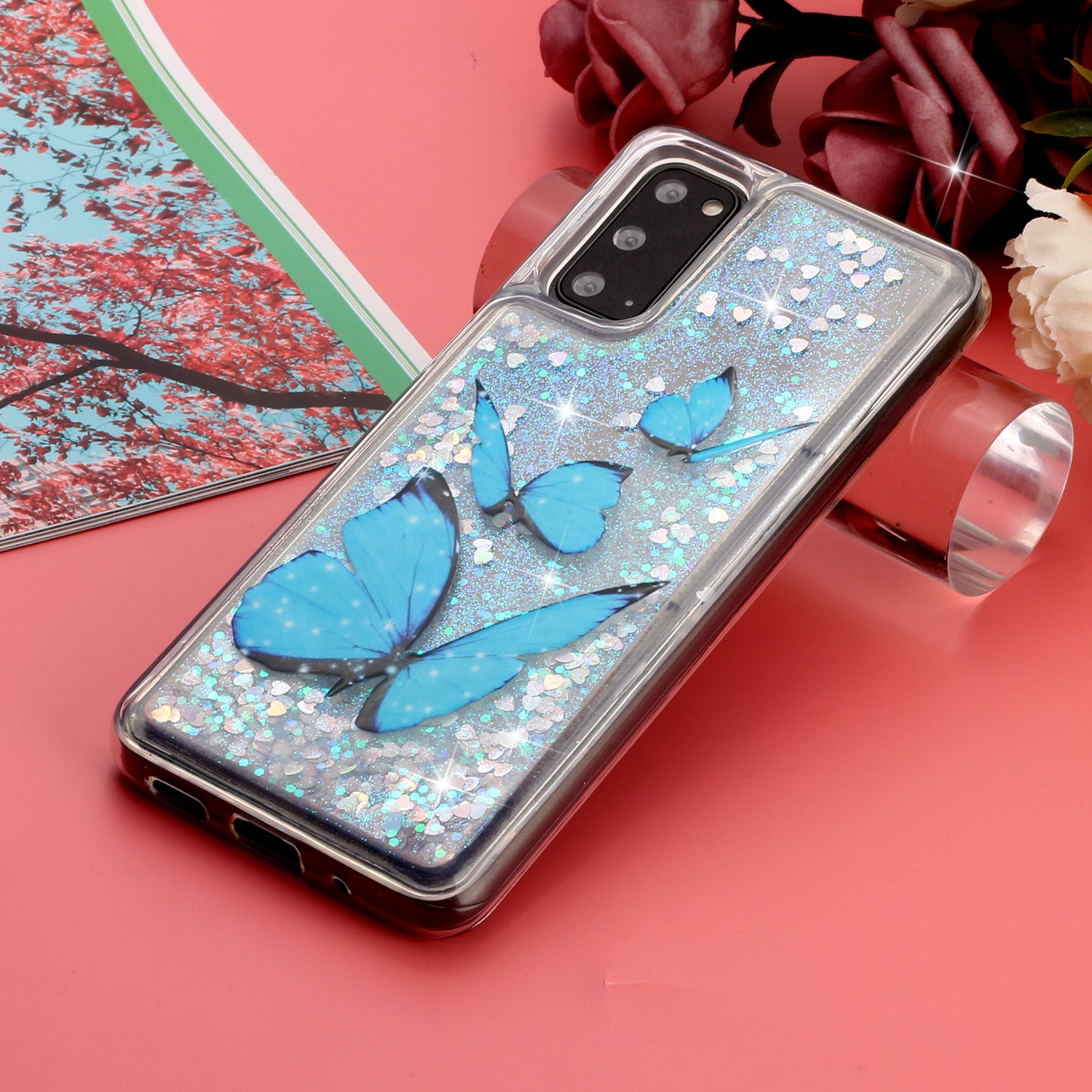 Pattern Printing Glitter Powder Quicksand TPU Protective Case for Samsung Galaxy S20 4G/S20 5G - Butterfly