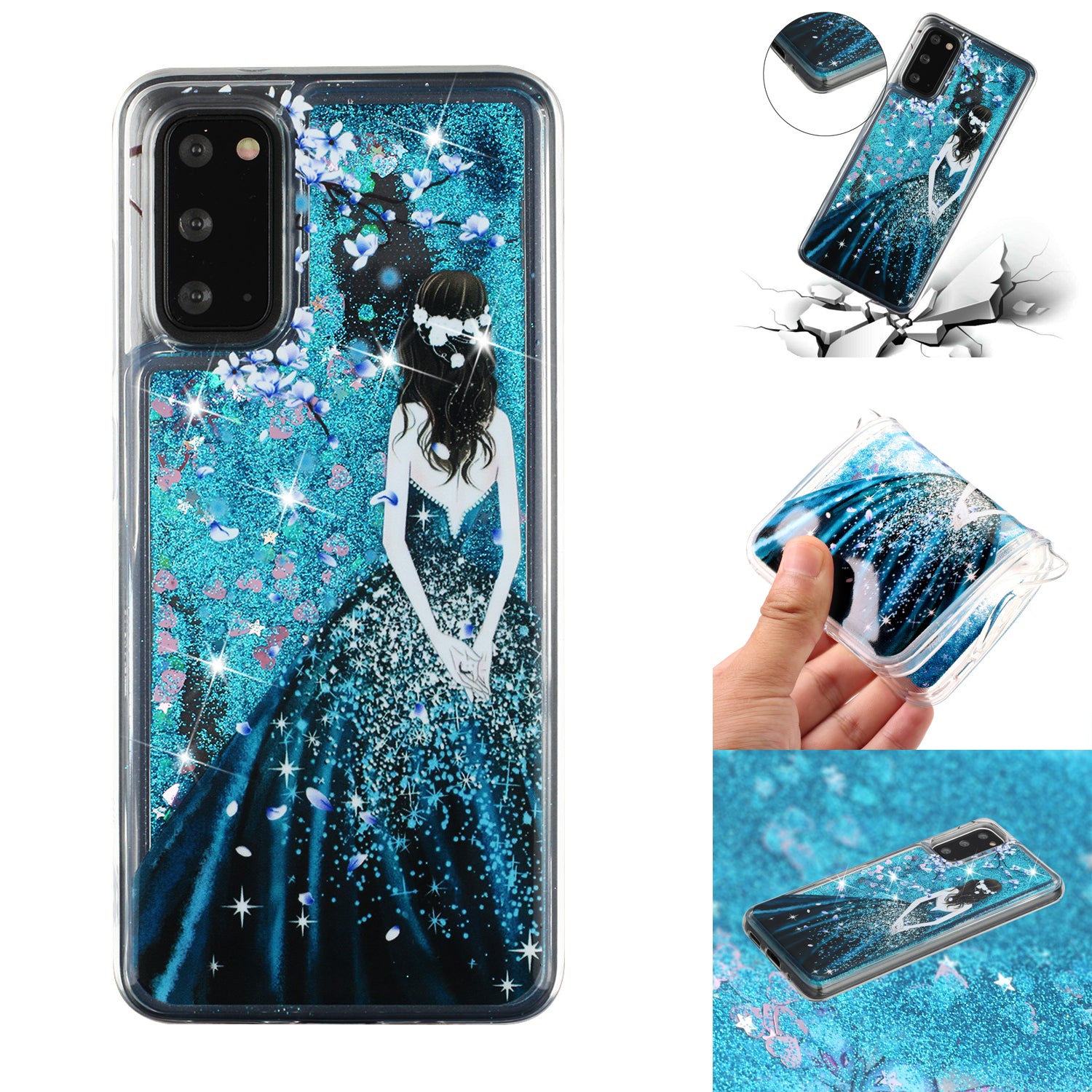 Pattern Printing Glitter Powder Quicksand TPU Protective Case for Samsung Galaxy S20 4G/S20 5G - Beautiful Girl