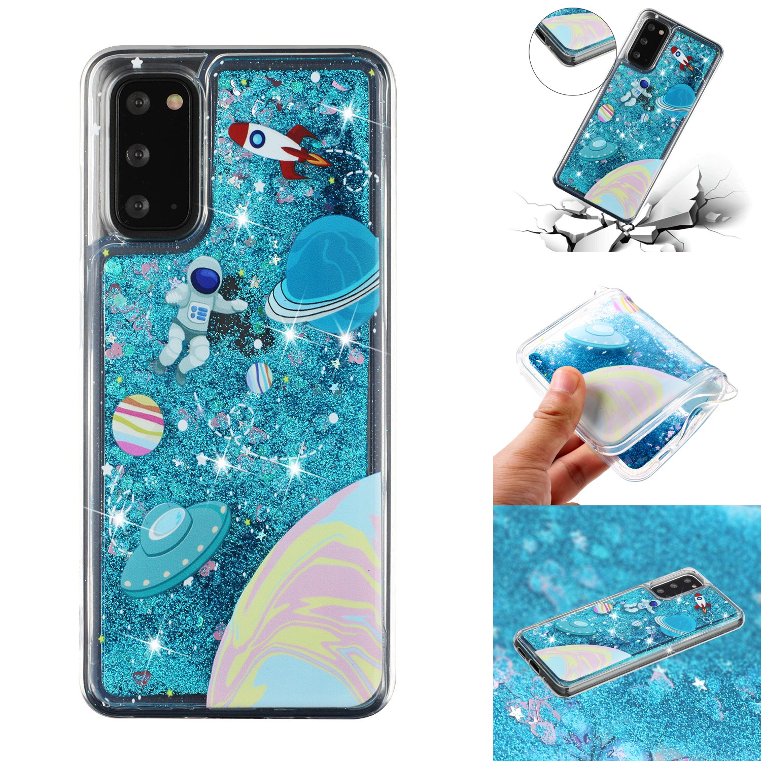 Pattern Printing Glitter Powder Quicksand TPU Protective Case for Samsung Galaxy S20 4G/S20 5G - Cosmic Space