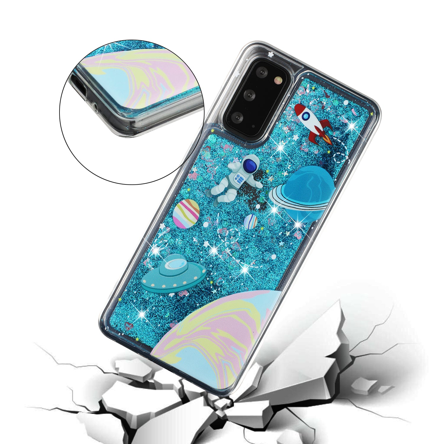 Pattern Printing Glitter Powder Quicksand TPU Protective Case for Samsung Galaxy S20 4G/S20 5G - Cosmic Space