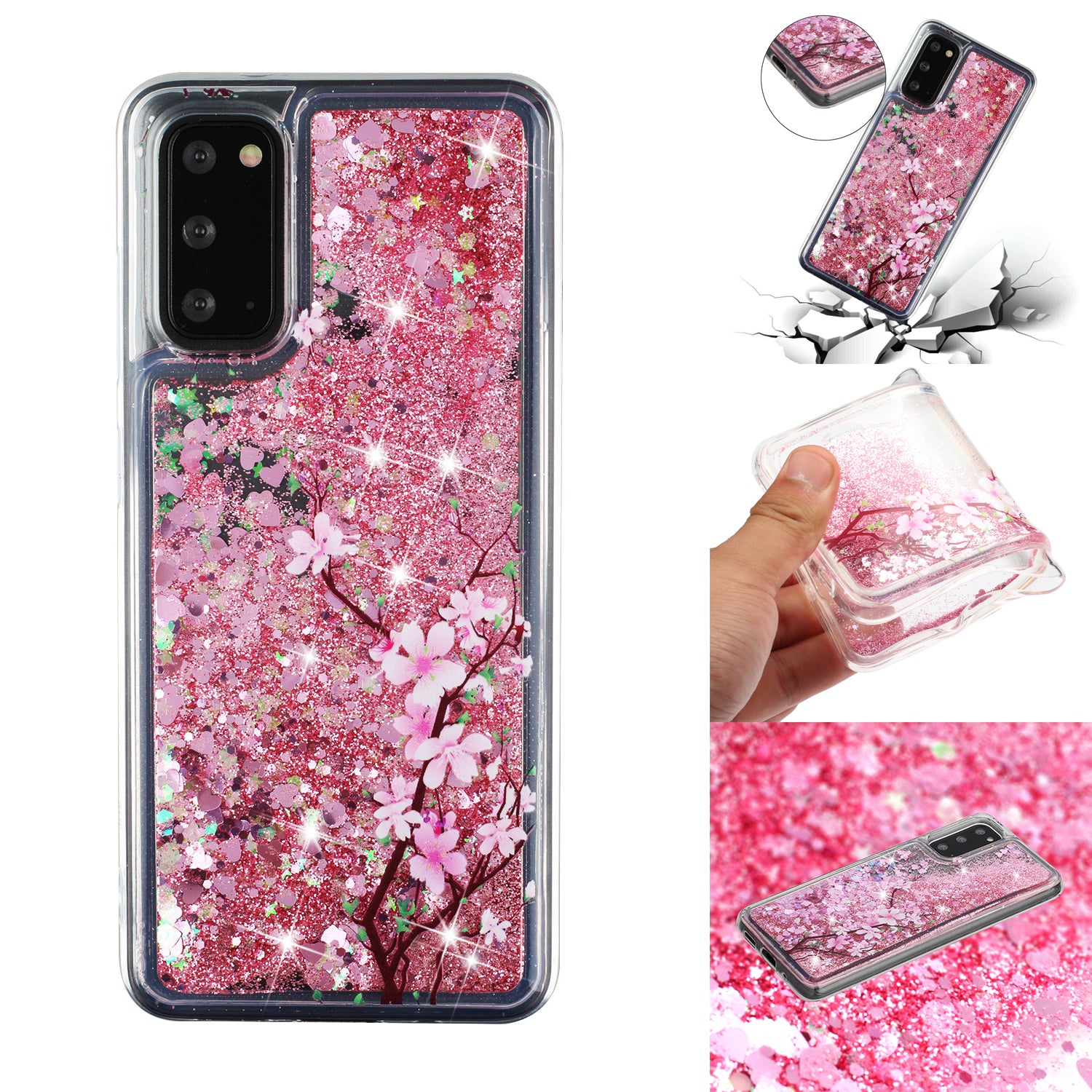 Pattern Printing Glitter Powder Quicksand TPU Protective Case for Samsung Galaxy S20 4G/S20 5G - Flower