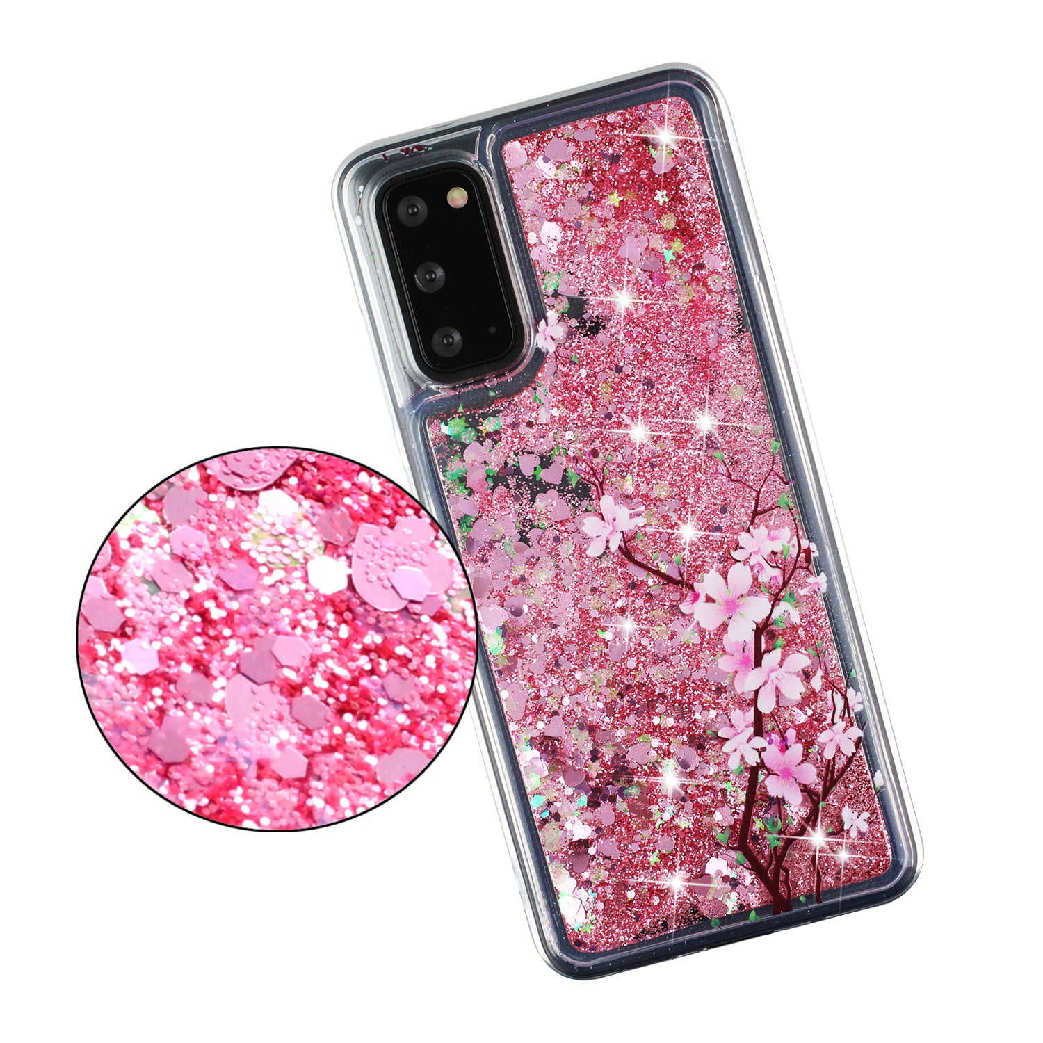 Pattern Printing Glitter Powder Quicksand TPU Protective Case for Samsung Galaxy S20 4G/S20 5G - Flower