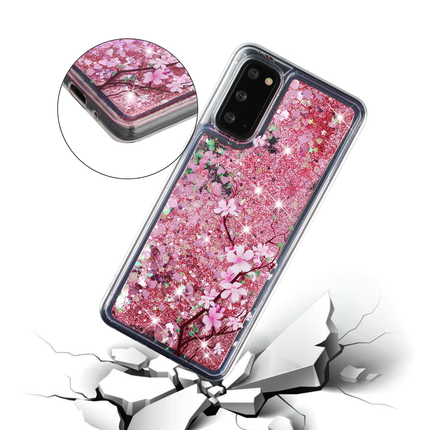 Pattern Printing Glitter Powder Quicksand TPU Protective Case for Samsung Galaxy S20 4G/S20 5G - Flower