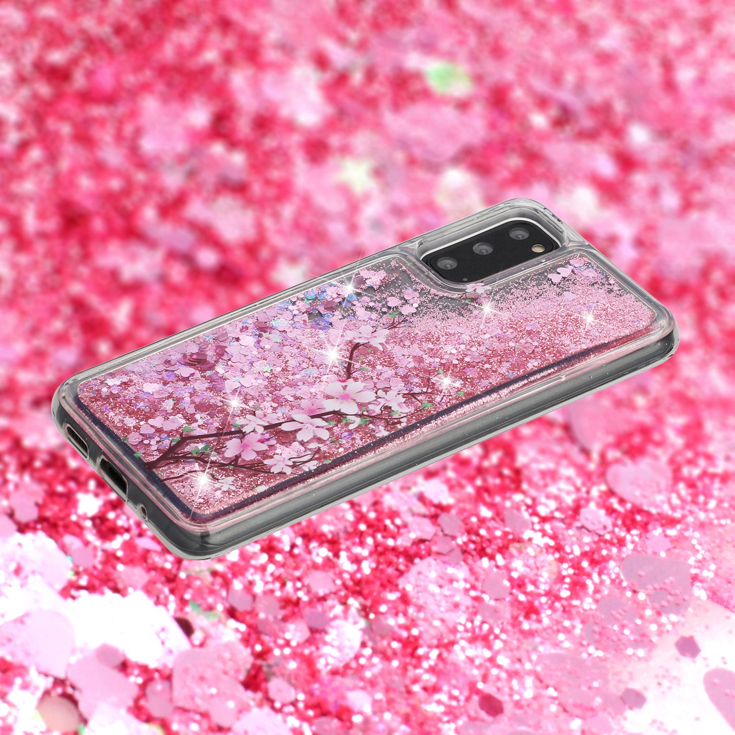 Pattern Printing Glitter Powder Quicksand TPU Protective Case for Samsung Galaxy S20 4G/S20 5G - Flower