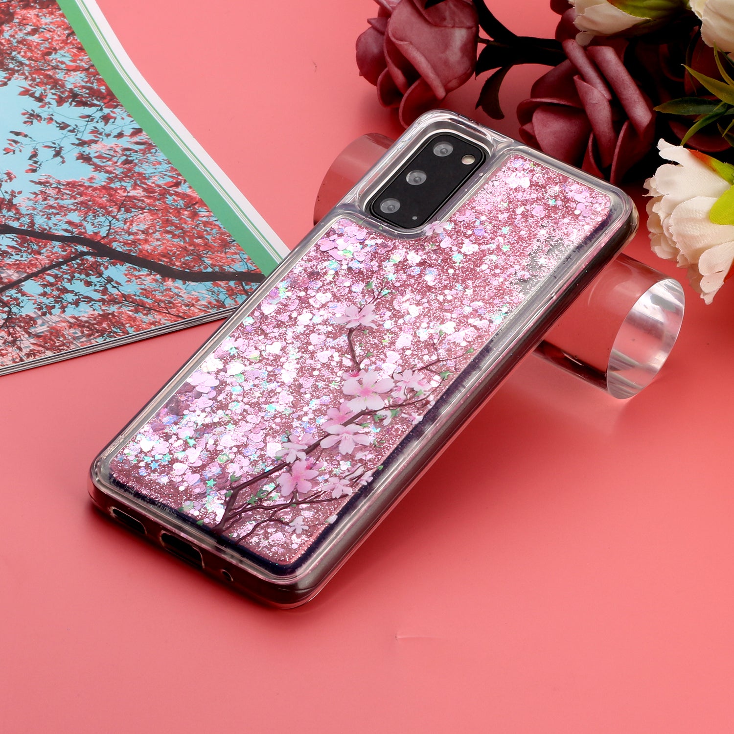 Pattern Printing Glitter Powder Quicksand TPU Protective Case for Samsung Galaxy S20 4G/S20 5G - Flower