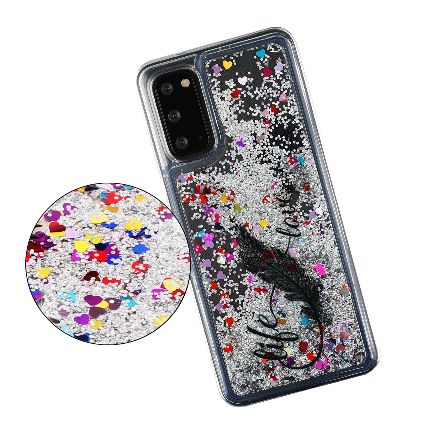 Pattern Printing Glitter Powder Quicksand TPU Protective Case for Samsung Galaxy S20 4G/S20 5G - Feather