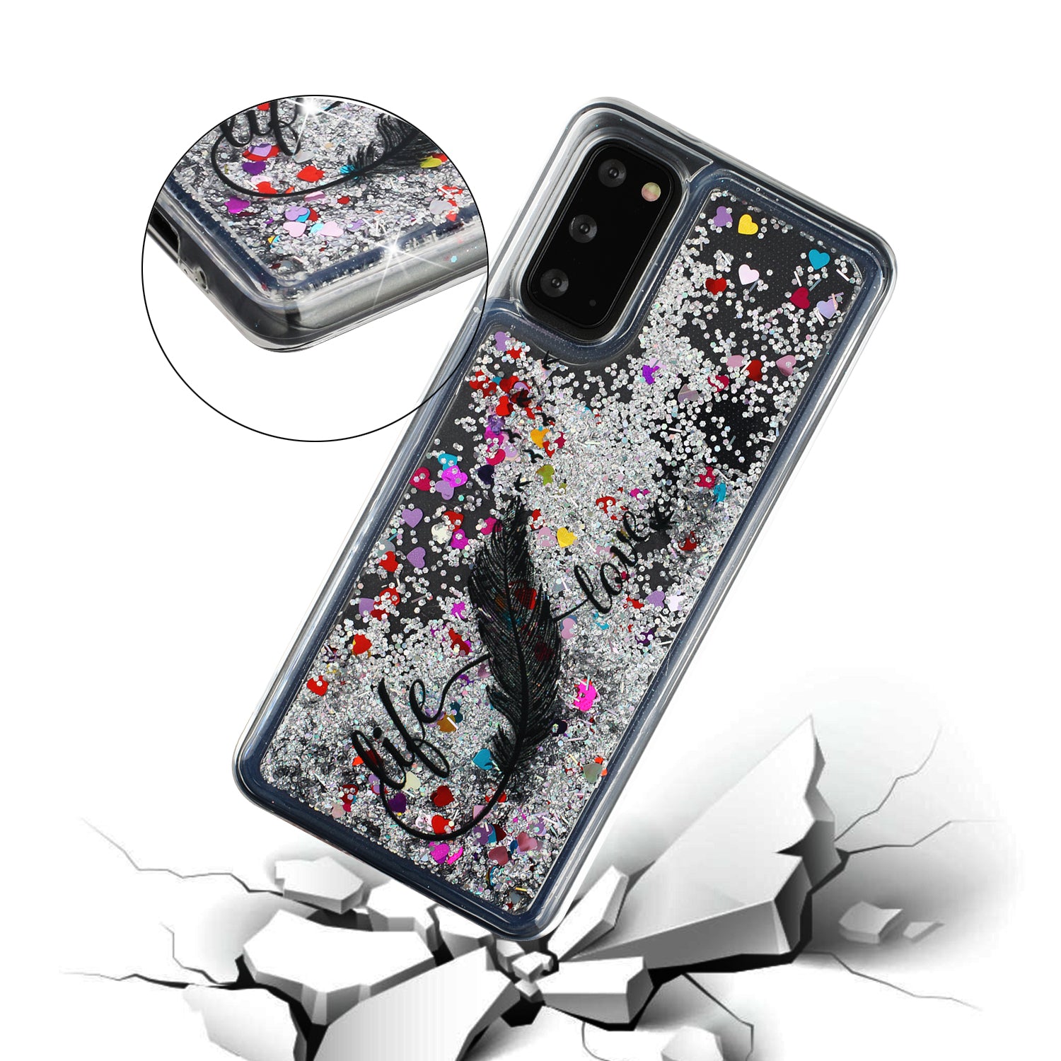 Pattern Printing Glitter Powder Quicksand TPU Protective Case for Samsung Galaxy S20 4G/S20 5G - Feather