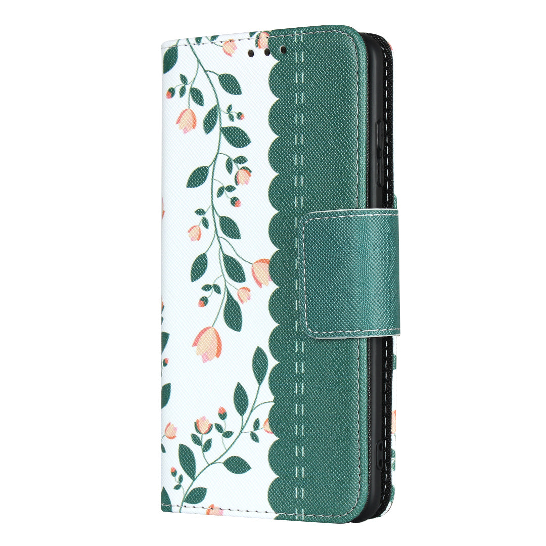 Flower Pattern Wallet Stand Flip Leather Phone Shell with Bowknot Lanyard for Samsung Galaxy S20 4G/S20 5G - Green