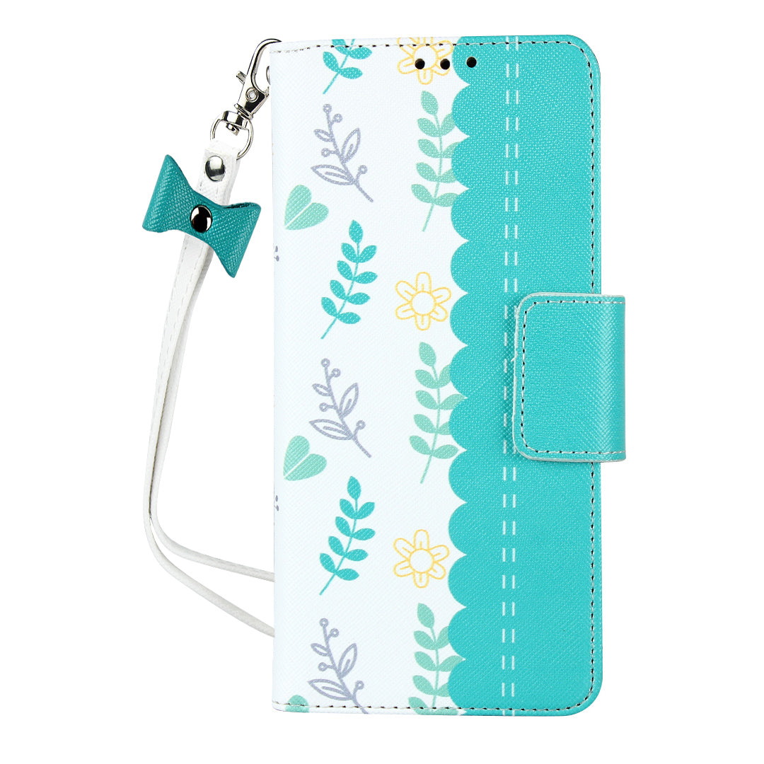 Flower Pattern Wallet Stand Flip Leather Phone Shell with Bowknot Lanyard for Samsung Galaxy S20 4G/S20 5G - Blue