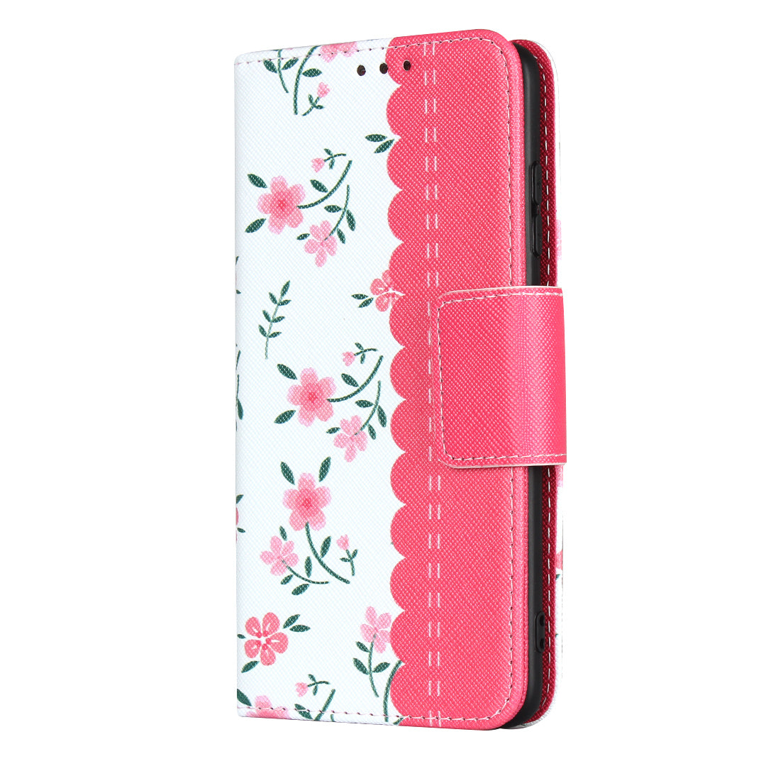 Flower Pattern Wallet Stand Flip Leather Phone Shell with Bowknot Lanyard for Samsung Galaxy S20 4G/S20 5G - Red