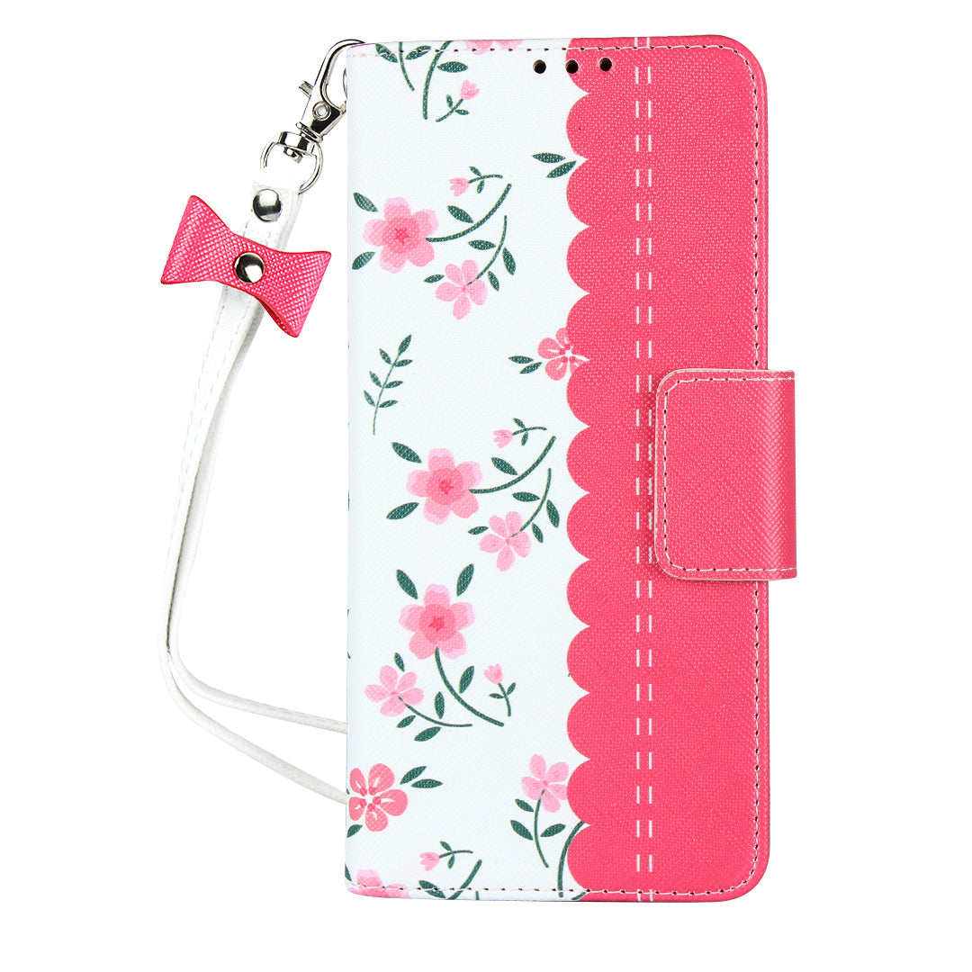 Flower Pattern Wallet Stand Flip Leather Phone Shell with Bowknot Lanyard for Samsung Galaxy S20 4G/S20 5G - Red