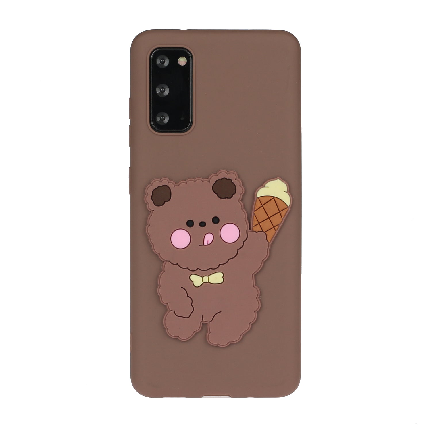 Animal Logo Decor TPU Phone Case Cover for Samsung Galaxy S20 4G/S20 5G - Bear Eating Ice Cream