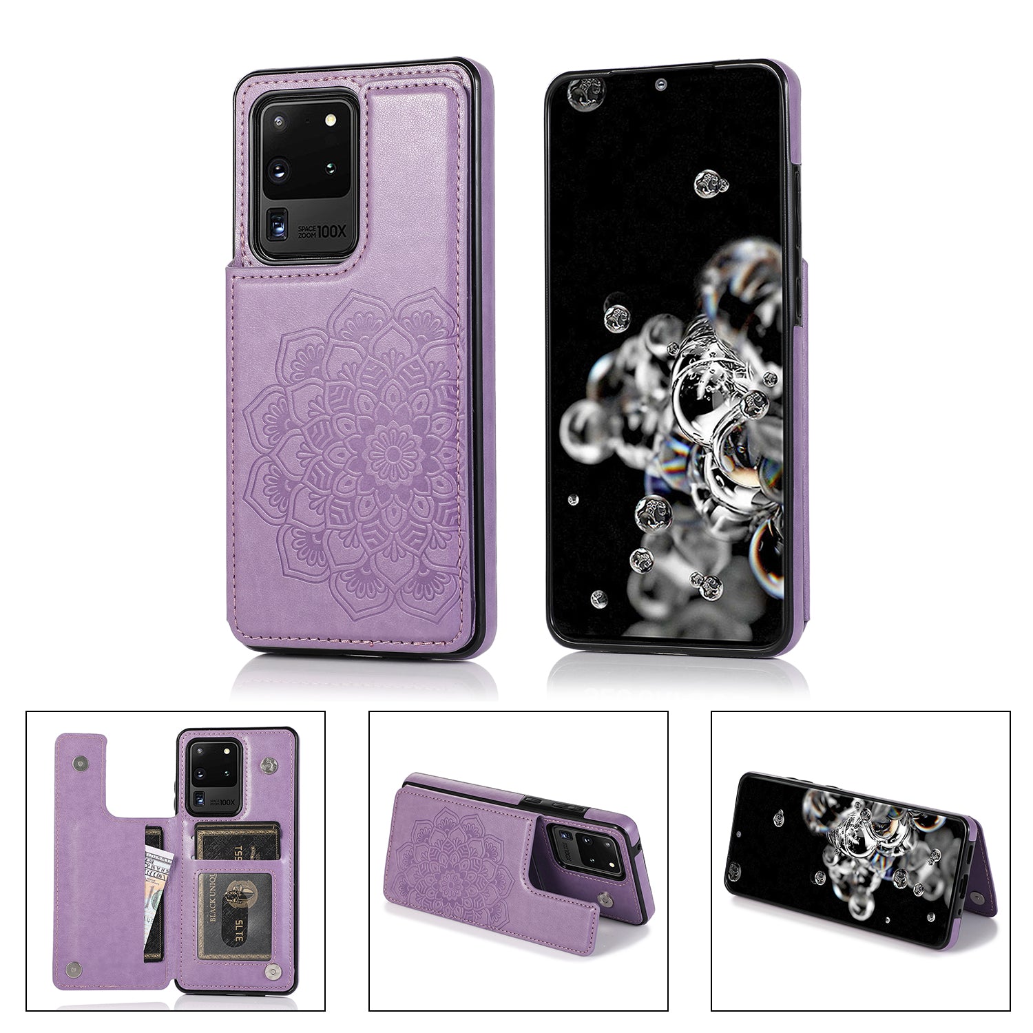 Imprint Mandala Flower PU Leather + TPU Cover for Samsung Galaxy S20 Ultra - Purple