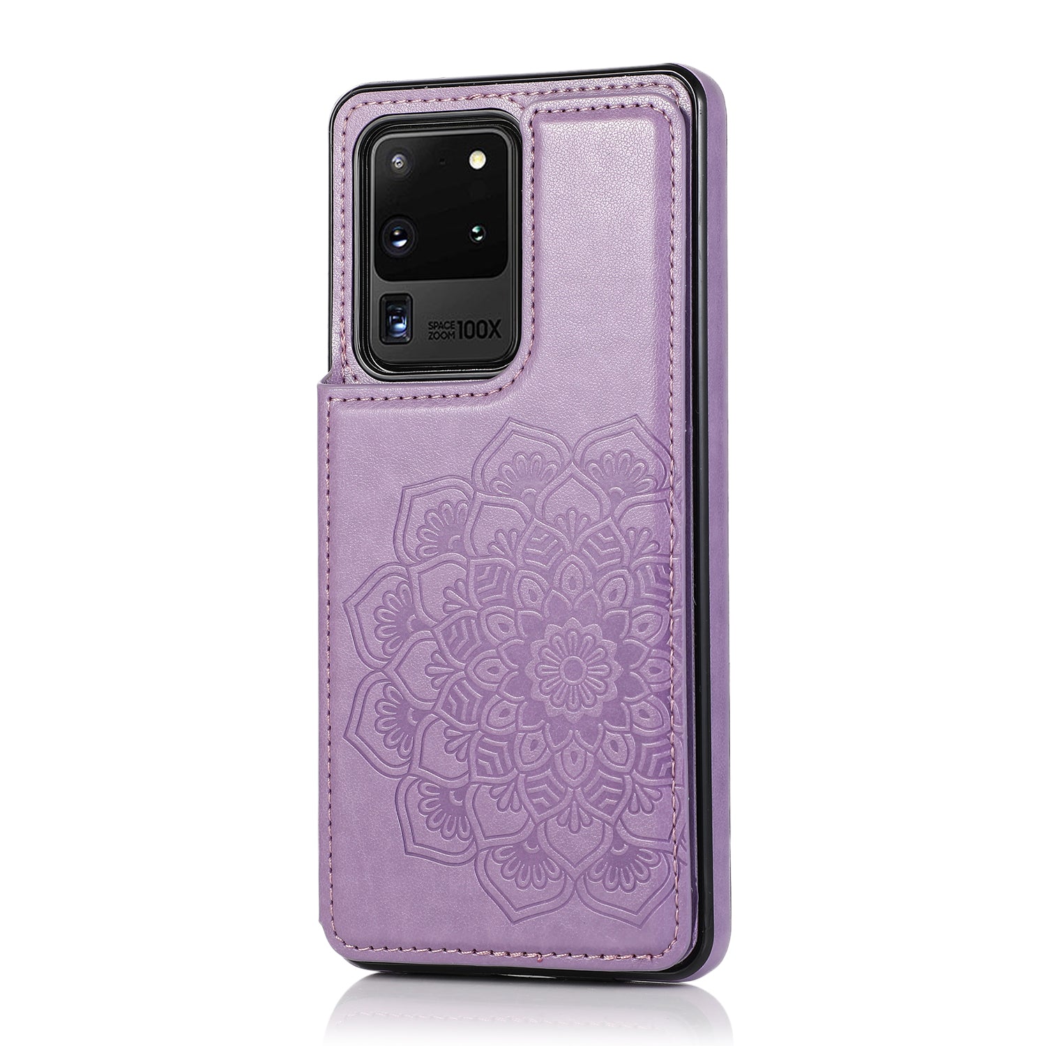 Imprint Mandala Flower PU Leather + TPU Cover for Samsung Galaxy S20 Ultra - Purple