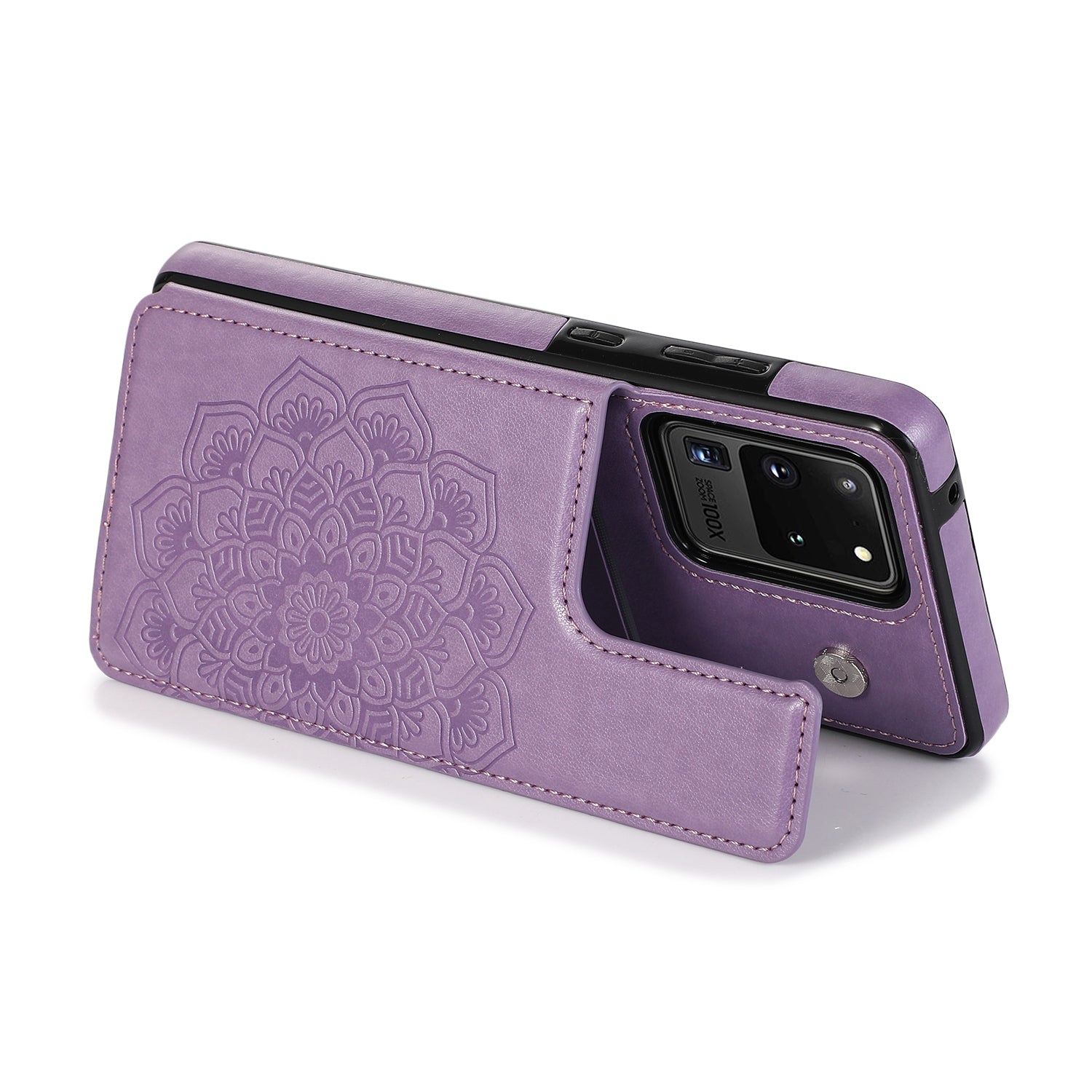 Imprint Mandala Flower PU Leather + TPU Cover for Samsung Galaxy S20 Ultra - Purple