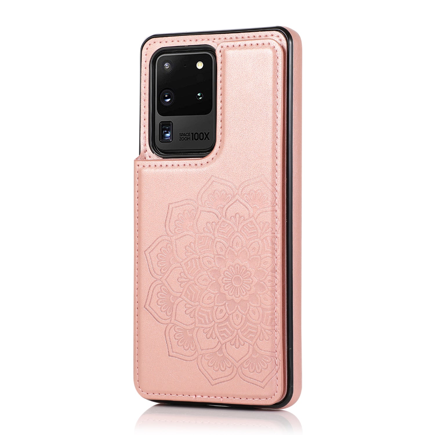 Imprint Mandala Flower PU Leather + TPU Cover for Samsung Galaxy S20 Ultra - Rose Gold