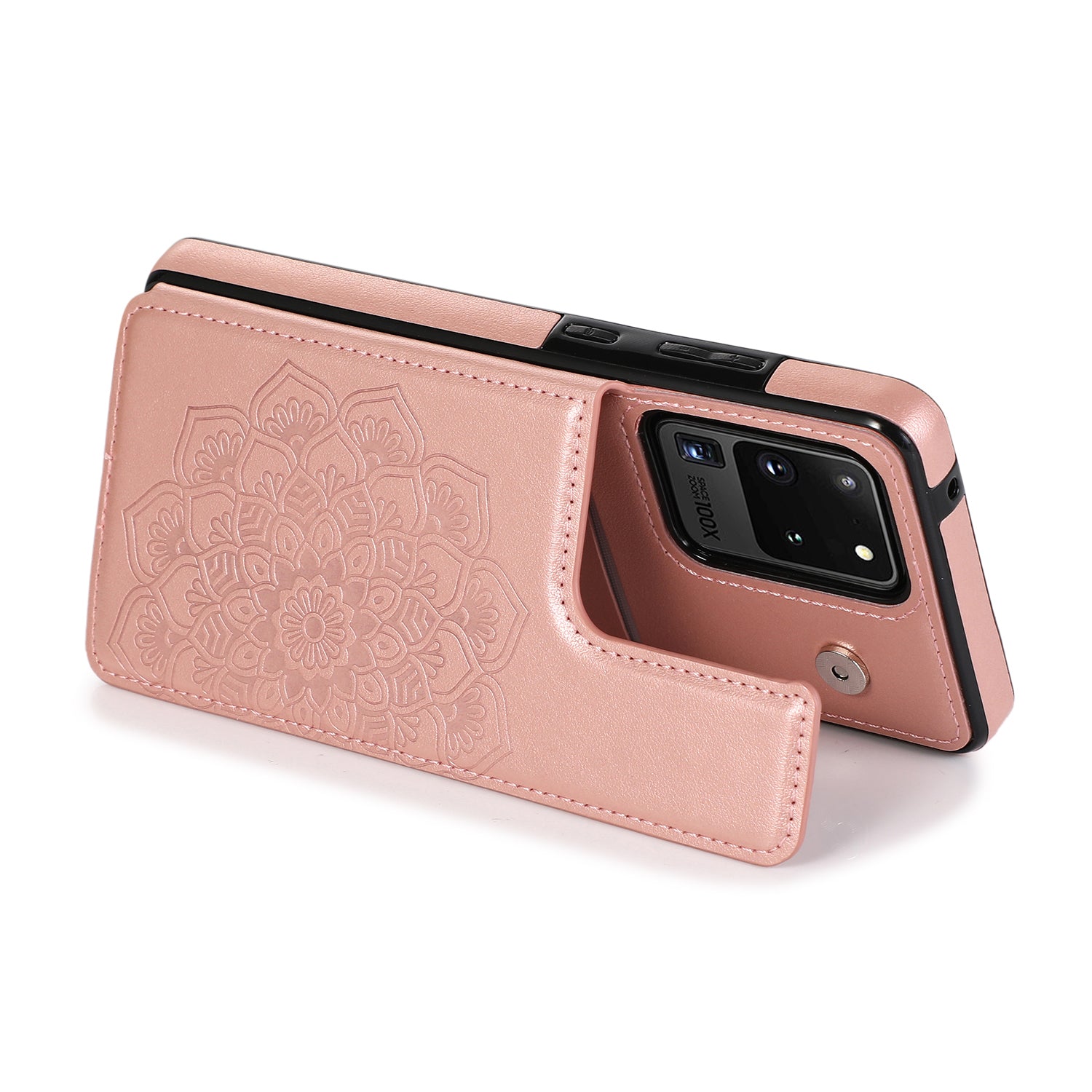 Imprint Mandala Flower PU Leather + TPU Cover for Samsung Galaxy S20 Ultra - Rose Gold