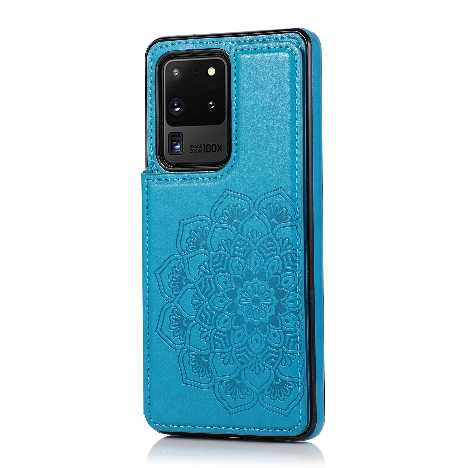 Imprint Mandala Flower PU Leather + TPU Cover for Samsung Galaxy S20 Ultra - Dark Blue