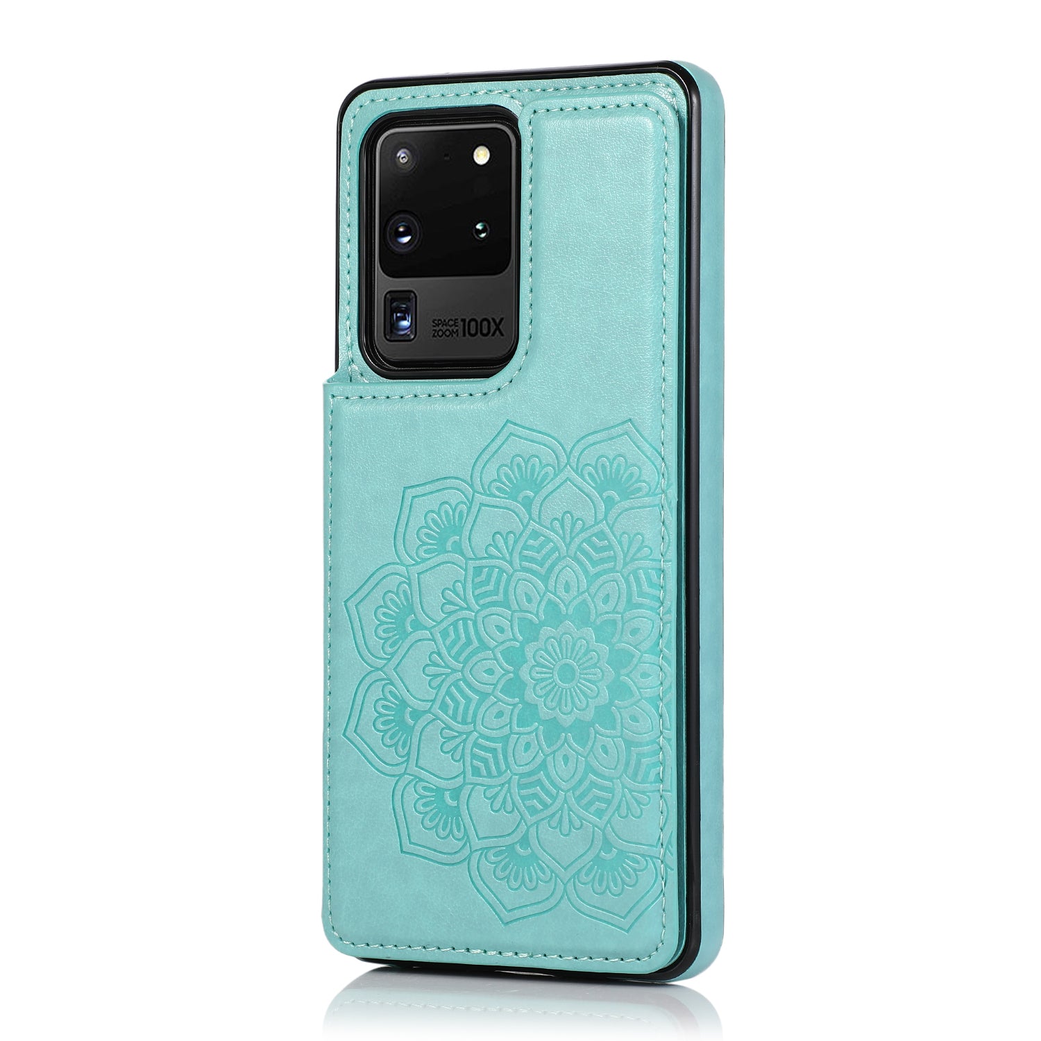 Imprint Mandala Flower PU Leather + TPU Cover for Samsung Galaxy S20 Ultra - Sky Blue