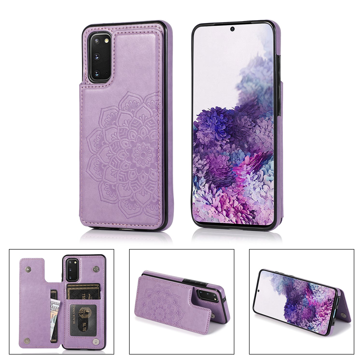 Imprint Mandala Flower PU Leather + TPU Phone Casing for Samsung Galaxy S20 4G/S20 5G - Purple