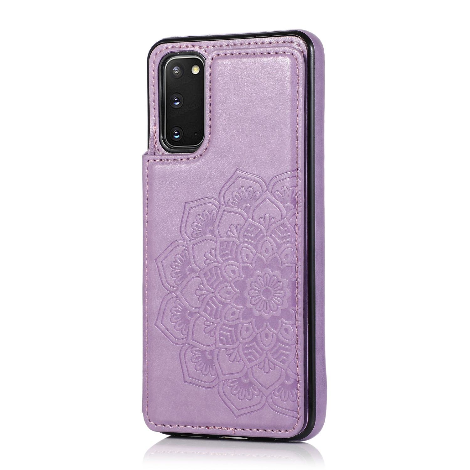 Imprint Mandala Flower PU Leather + TPU Phone Casing for Samsung Galaxy S20 4G/S20 5G - Purple