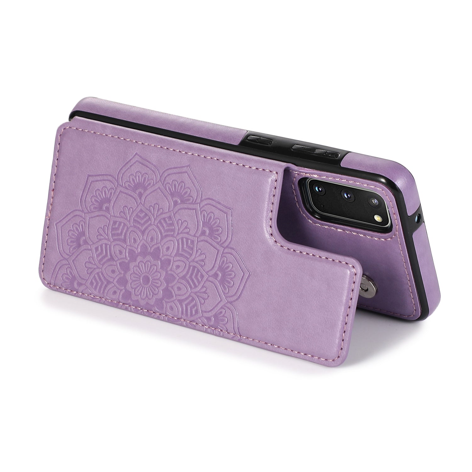 Imprint Mandala Flower PU Leather + TPU Phone Casing for Samsung Galaxy S20 4G/S20 5G - Purple