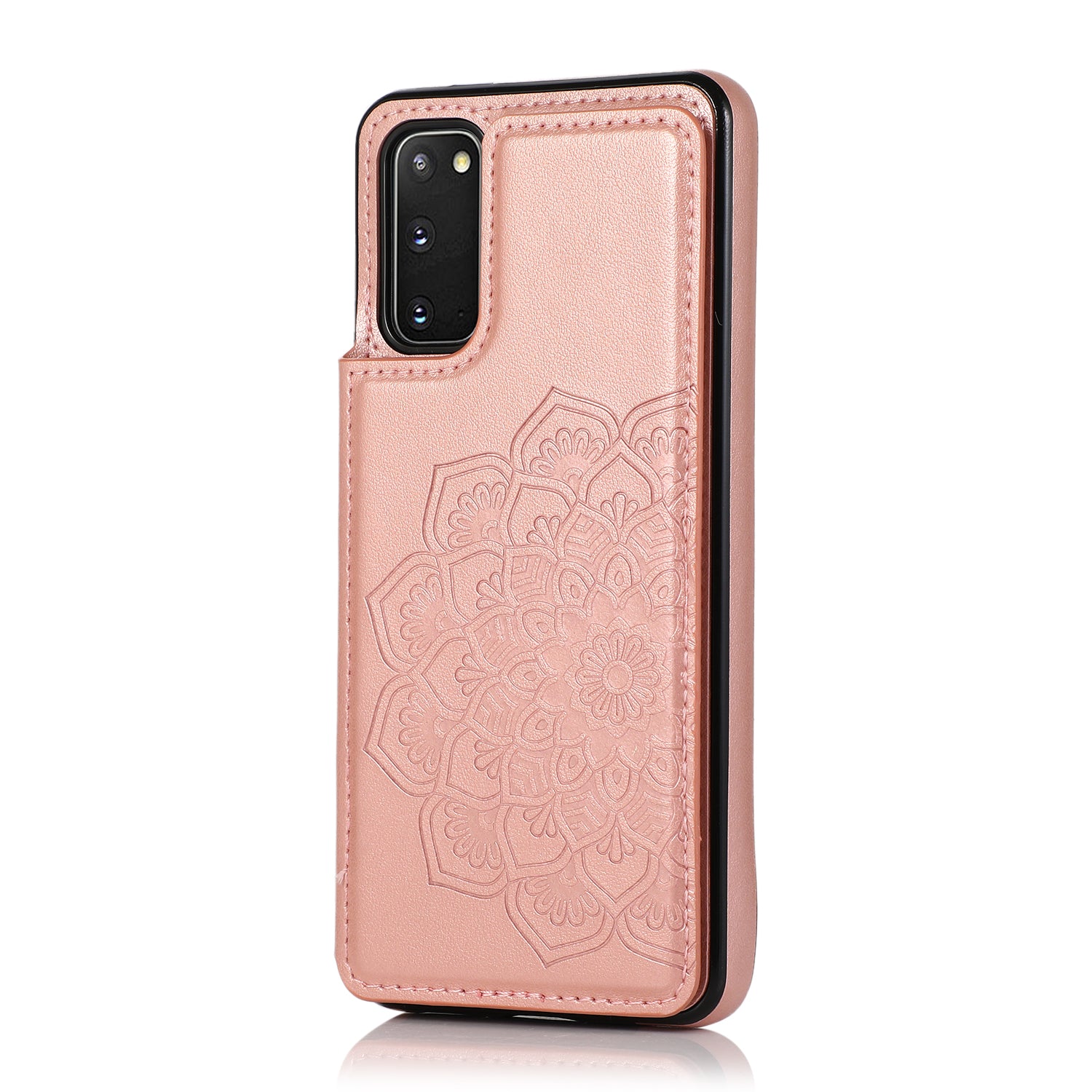 Imprint Mandala Flower PU Leather + TPU Phone Casing for Samsung Galaxy S20 4G/S20 5G - Rose Gold