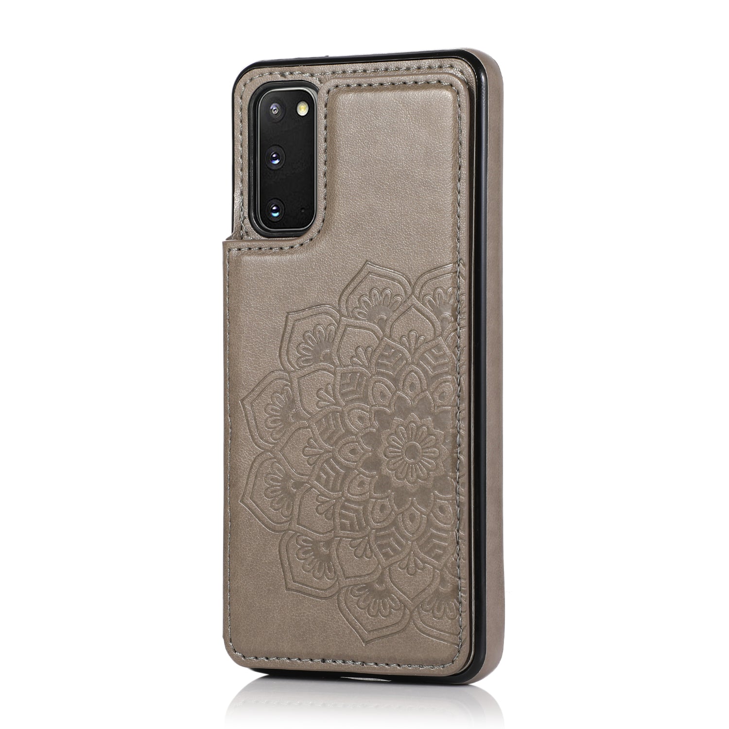 Imprint Mandala Flower PU Leather + TPU Phone Casing for Samsung Galaxy S20 4G/S20 5G - Grey